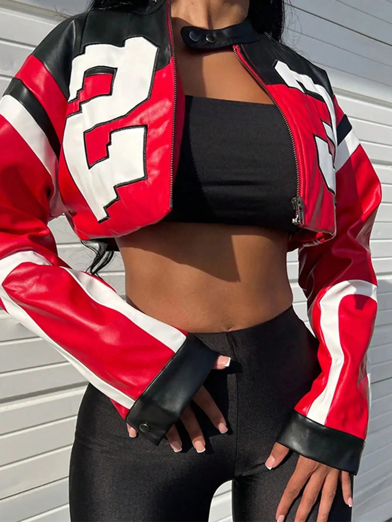 Women's Faux Leather Bomber Jacket Zipper Edgy Motorcycle Style