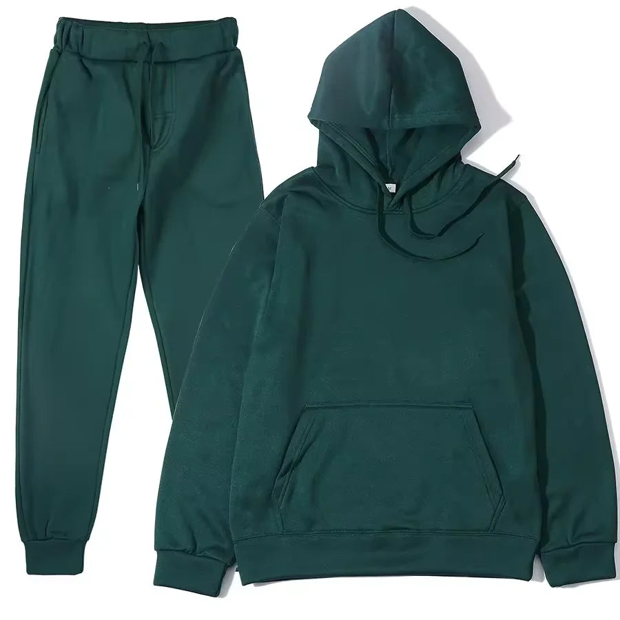 Winter Tracksuit Women Two Piece Set - Oversized Hoodie Sweatpants Solid Color Sportswear Suit |Casual Sweatshirt Trouser Set