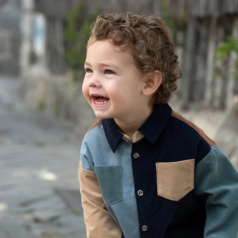 Dave Bella Boy Spring Autumn Shirt Casual Cotton Blouse for Childern Long Sleeve Button-Down Top with Pocket DB3241650