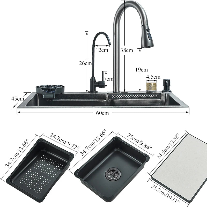 MYQualife 304 Stainless Steel Waterfall Kitchen Sink Faucet Set