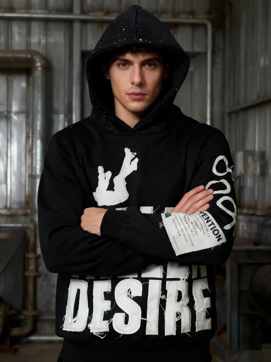 Letter Graphic Y2K Hoodies for Men FALLEN DESIRE Hoodie Jackets Streetwear Men’s Fall Clothes