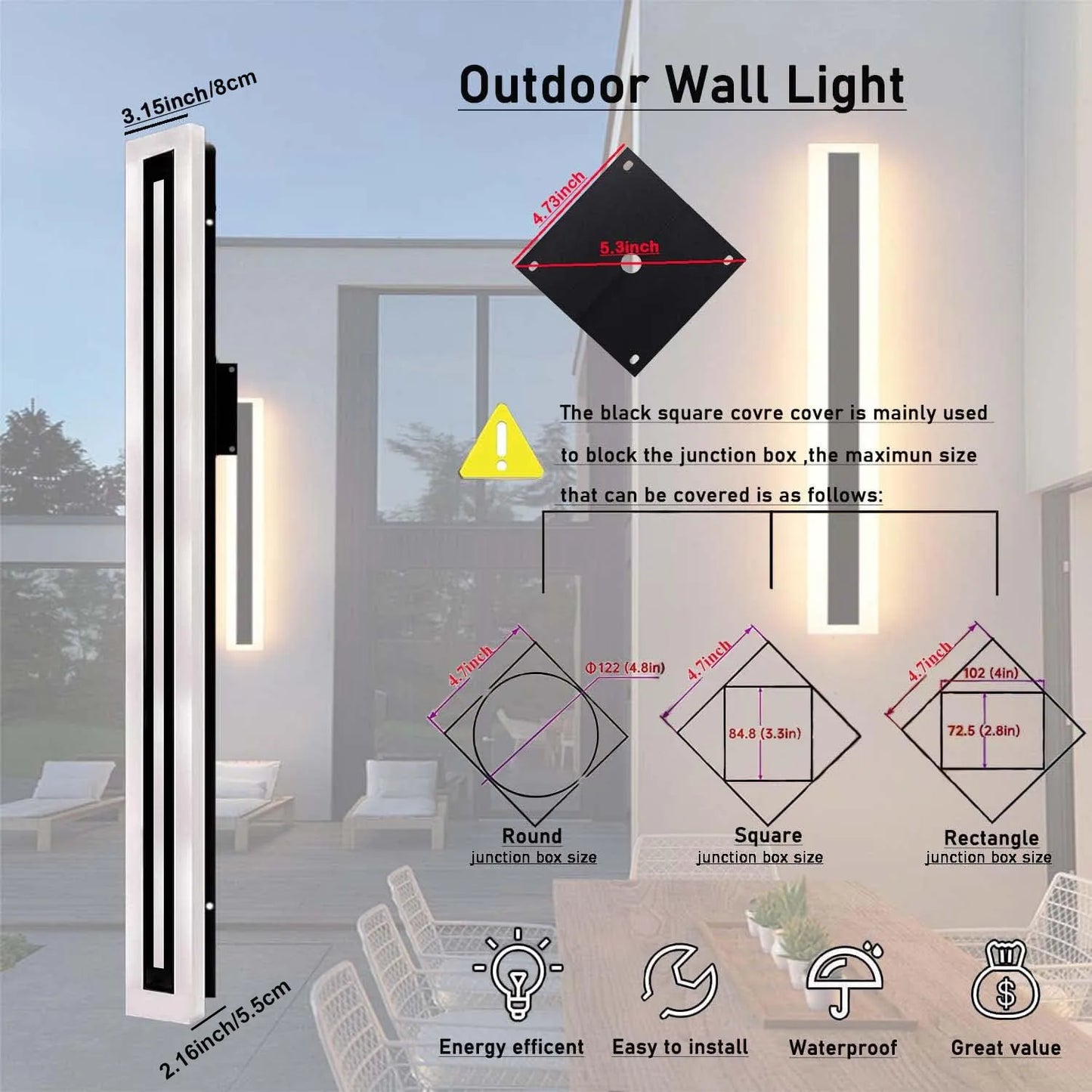 Modern Outdoor LED Wall Sconce Light Fixture IP67 Frosted Acrylic