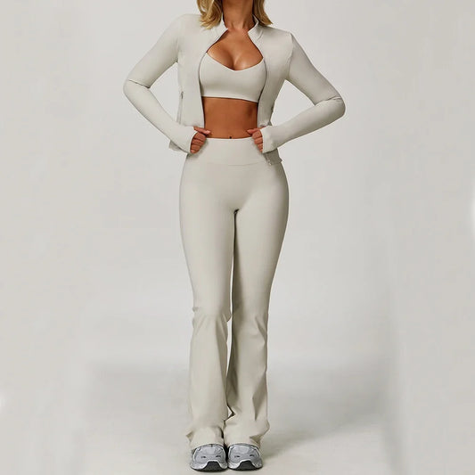 3PCS Gym Set Women Yoga Bra Jacket High Waist Workout Scrunch Leggings Shorts Sports Suit 2 Pieces Yoga Set Fitness Clothes