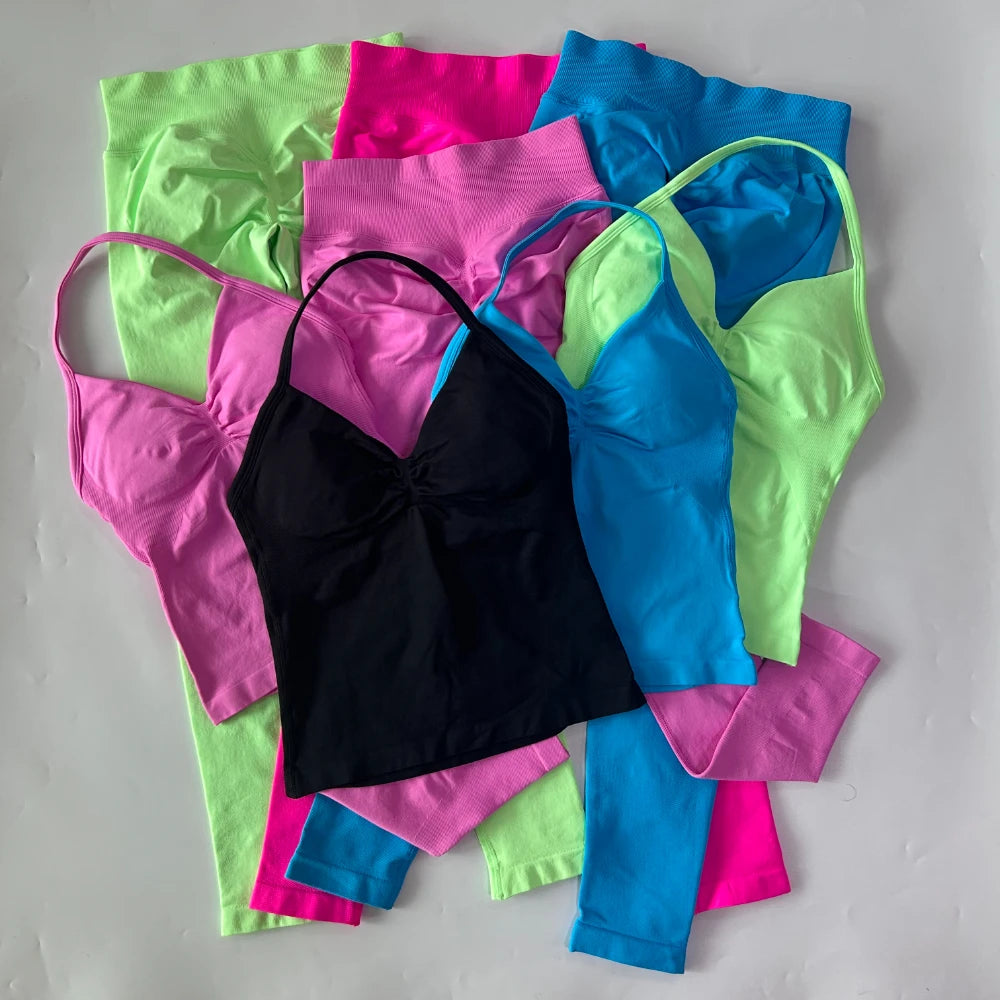 Seamless Gym Set for Women Tank Tops and Waist Leggings