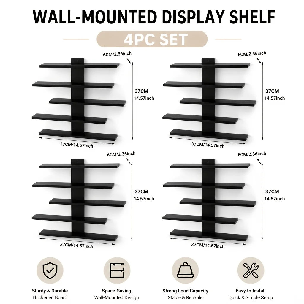 Four Piece Modern Floating Wall Shelf Display Rack Set