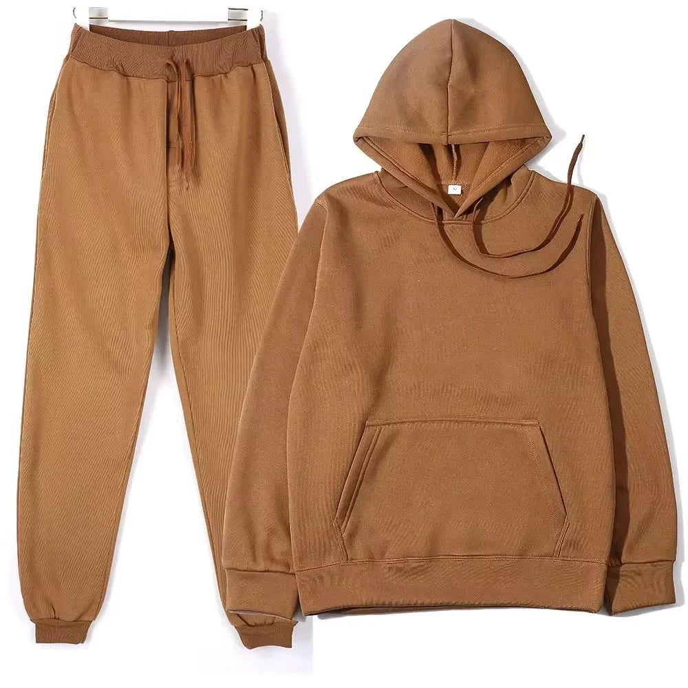 Winter Tracksuit Women Two Piece Set - Oversized Hoodie Sweatpants Solid Color Sportswear Suit |Casual Sweatshirt Trouser Set