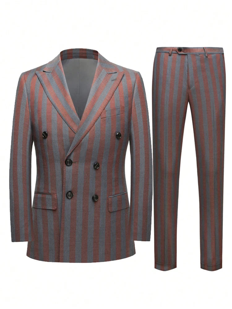 NONECN Men's Jacquard 2-Piece Slim Fit Double Breasted Suit