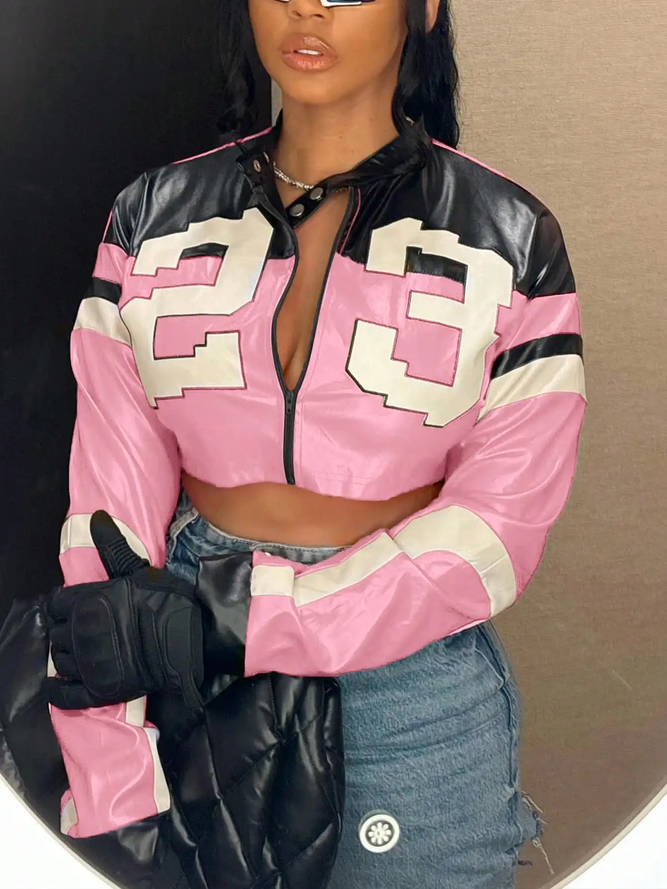 Women's Faux Leather Bomber Jacket Zipper Edgy Motorcycle Style