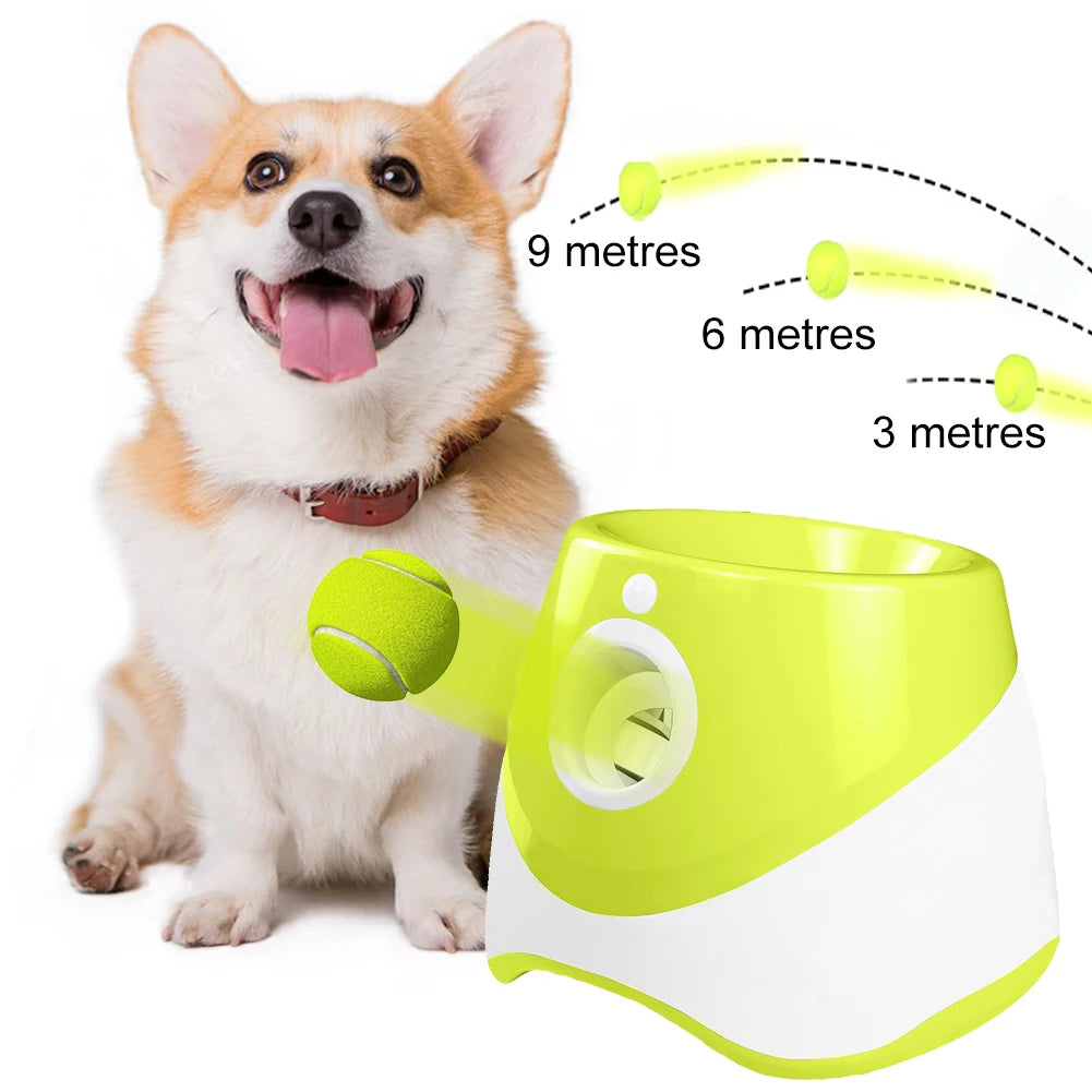 Pet Prime Automatic Dog Ball Thrower Launcher Interative Dog Fetch Machine with 3 Tennis Balls for Indoor/Outdoor Throwing Game