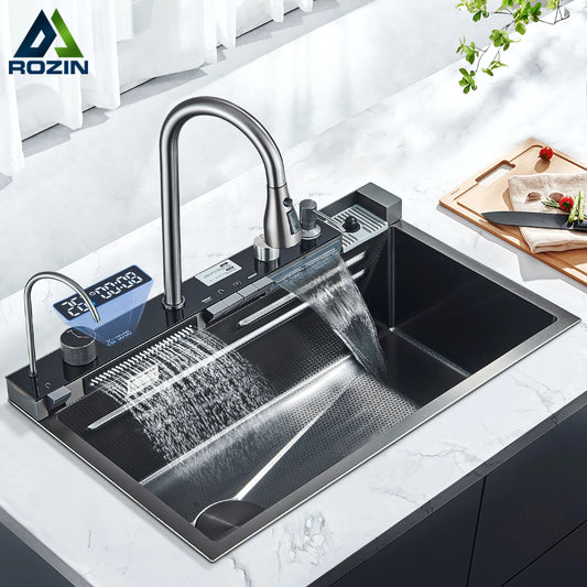 Rozin Stainless Steel Kitchen Sink With Faucet Digital Display