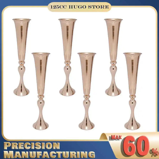 6Pcs Metal Trumpet Vases Gold Tall Wedding Flower Vase Flared Vases Home Events Decor