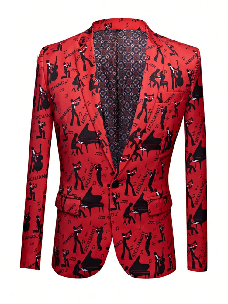 NONECN Mens Floral Printed Slim Fit Blazer 1 Button Jacket