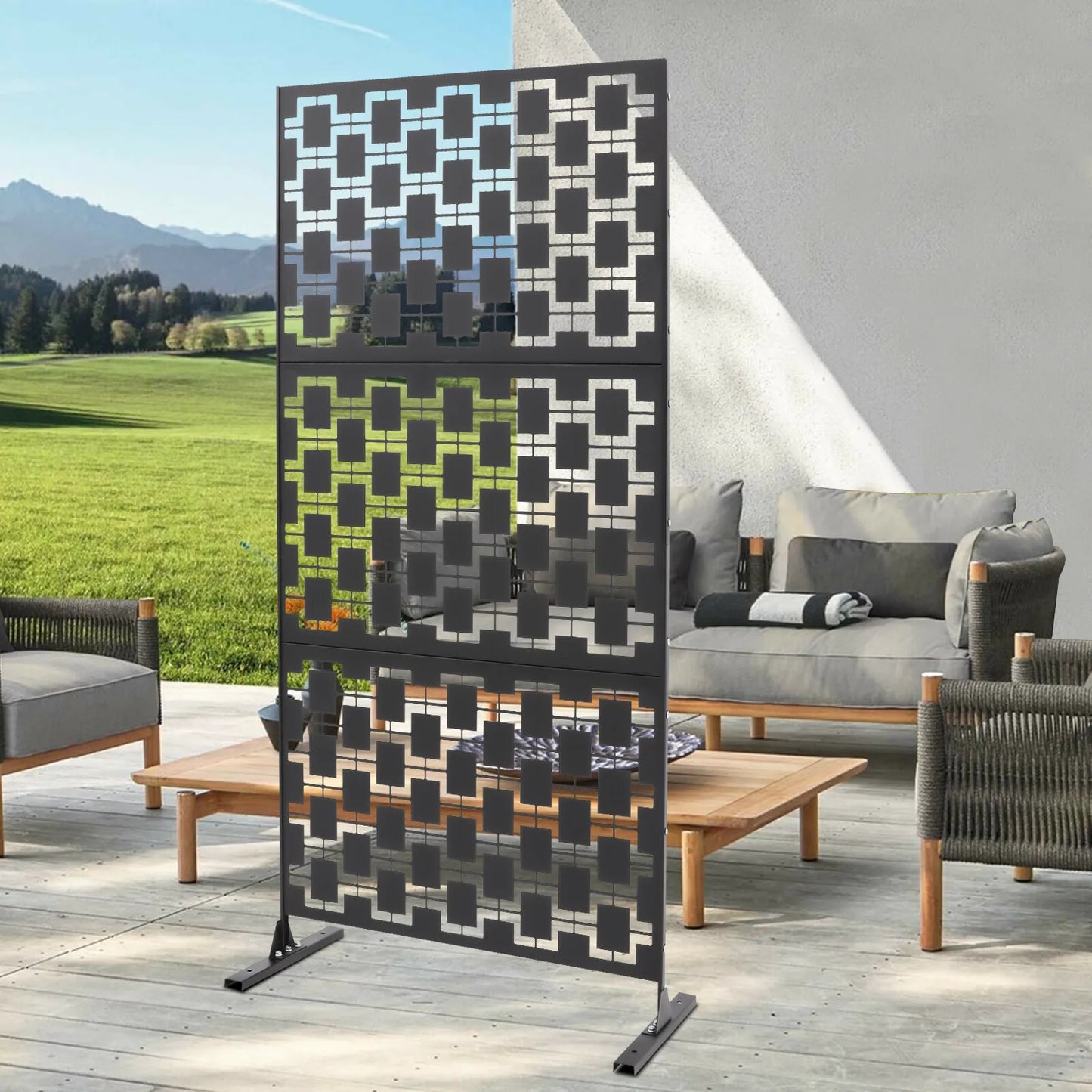 Outdoor Decorative Privacy Screen Panel Planter Wall Metal Fence Panels for Garden Patio Black
