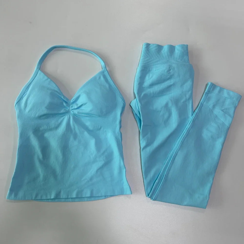 Seamless Gym Set for Women Tank Tops and Waist Leggings