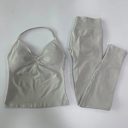 Seamless Gym Set for Women Tank Tops and Waist Leggings