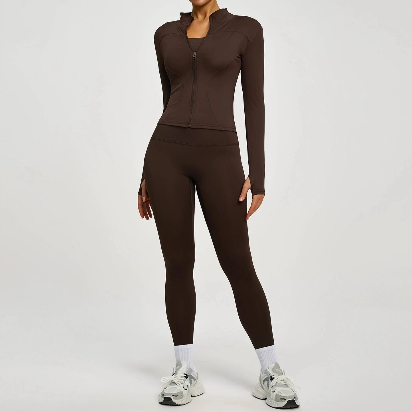 2Pcs Jacket Yoga Sets Women Long Sleeve Zipper Slim Sports Shirts Hip Lifting Leggings Fitness Running Workout Suits Tracksuit