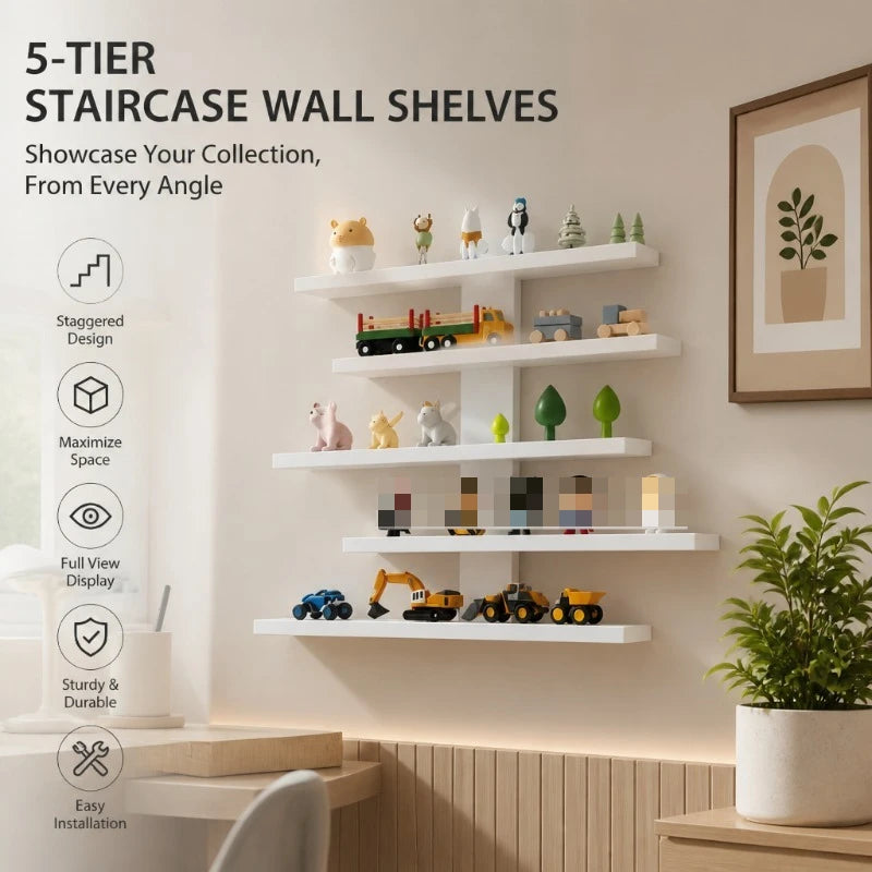 Four Piece Modern Floating Wall Shelf Display Rack Set