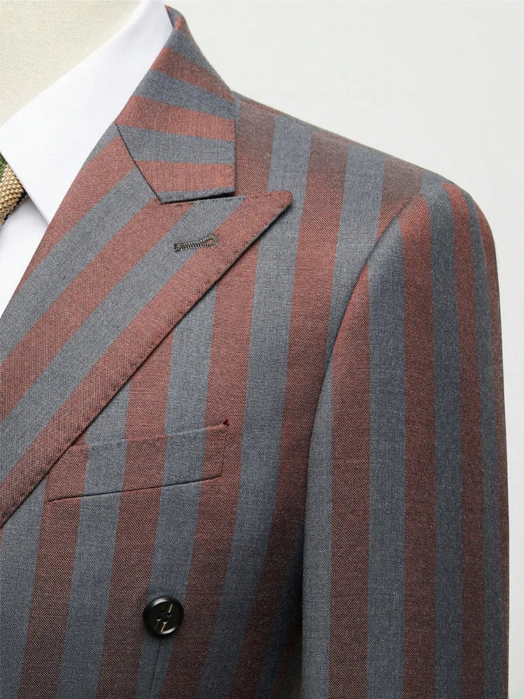 NONECN Men's Jacquard 2-Piece Slim Fit Double Breasted Suit