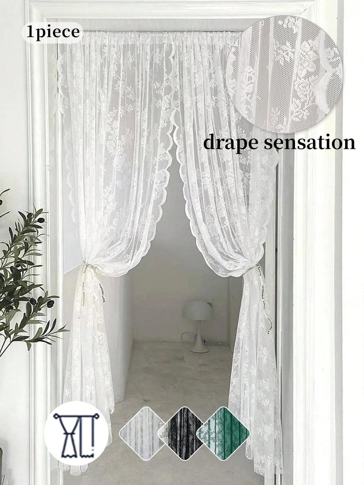 Vintage Embroidered Floral Chiffon Lace Privacy Curtain for Living Room