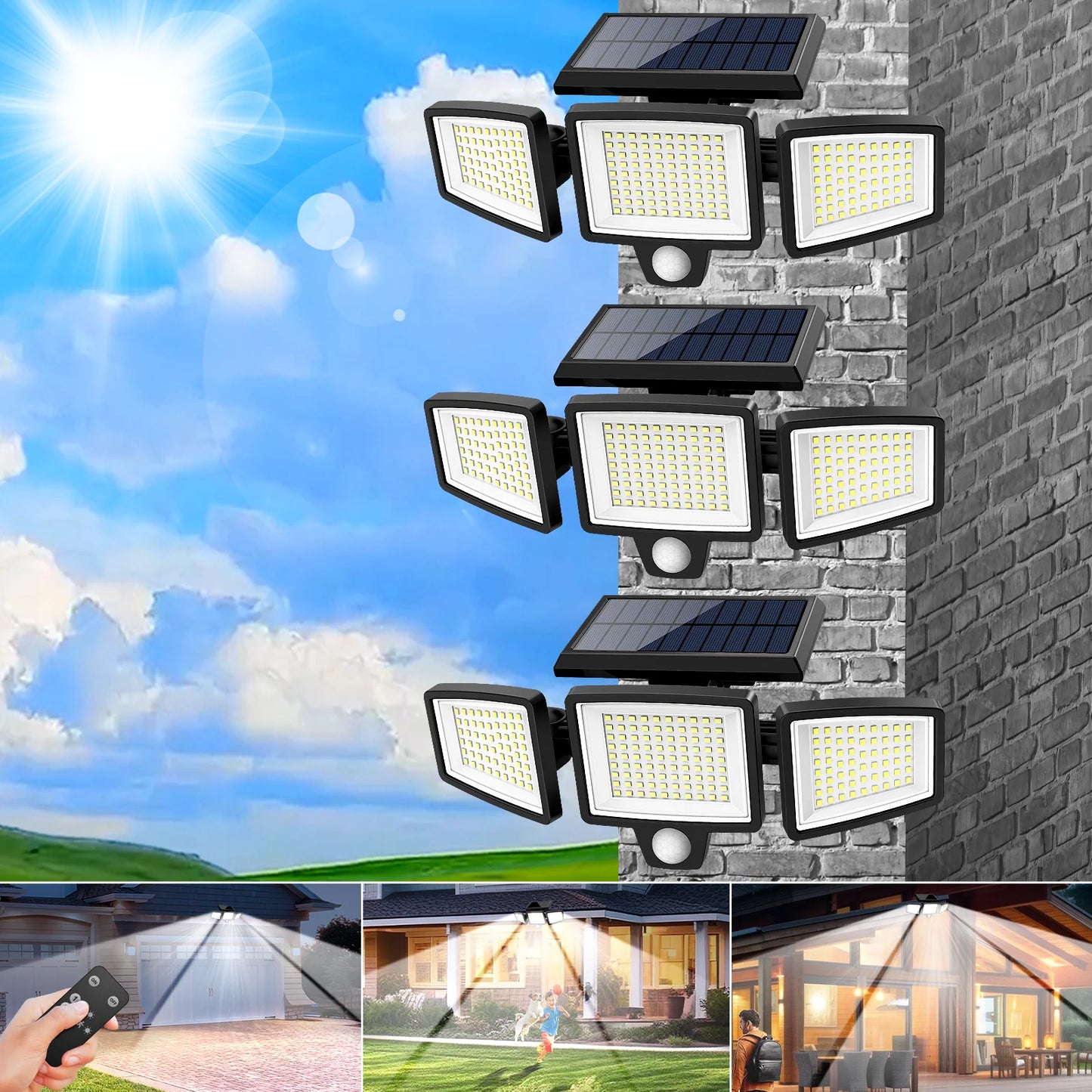 SZRSTH Outdoor Solar Motion Sensor Lights 2800LM Three Pack