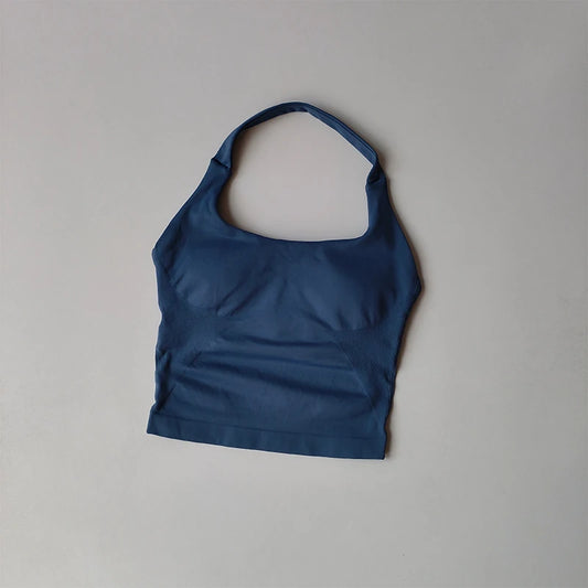 Neck Halter Shockproof Sport Longline Strappy Top Halterneck Vest Medium Support Yoga Gym Workout Seamless  Fitness Sport Bra