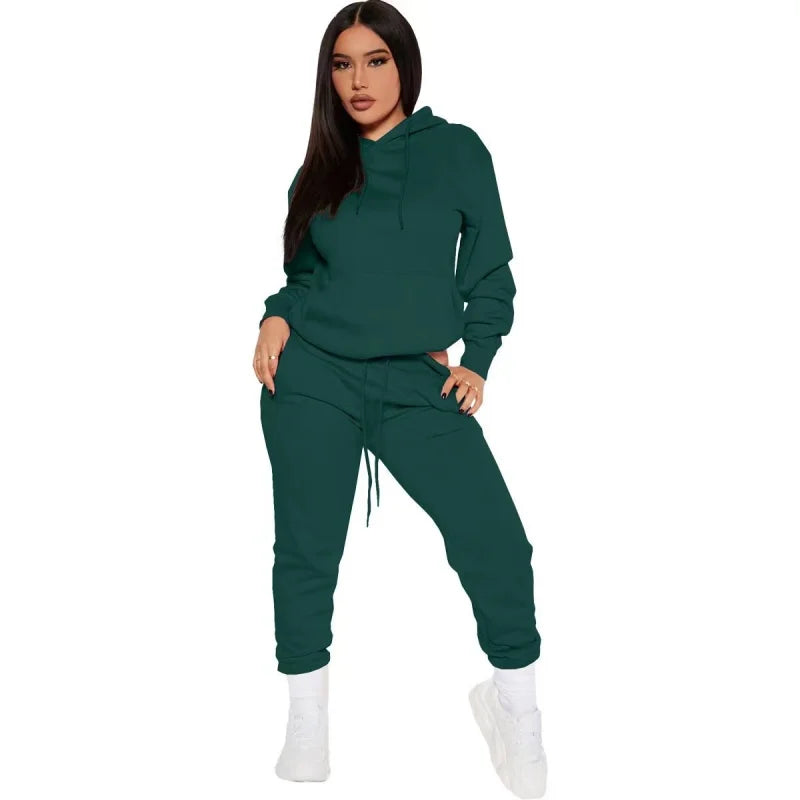 Winter Tracksuit Women Two Piece Set - Oversized Hoodie Sweatpants Solid Color Sportswear Suit |Casual Sweatshirt Trouser Set