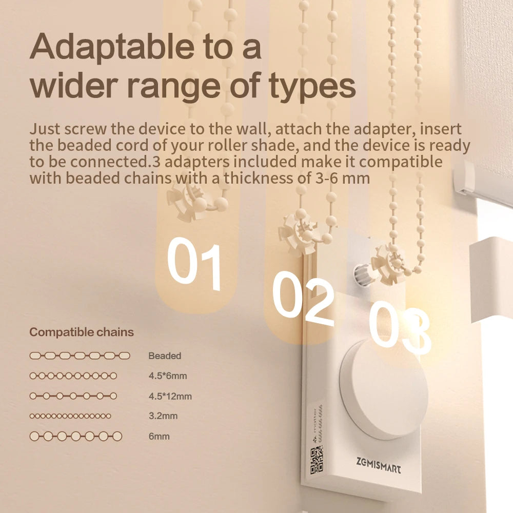 Zemismart Matter Thread Smart Roller Shade Driver Rechargeable Motor Knob Control Work with Homekit Google Home Smartthings App