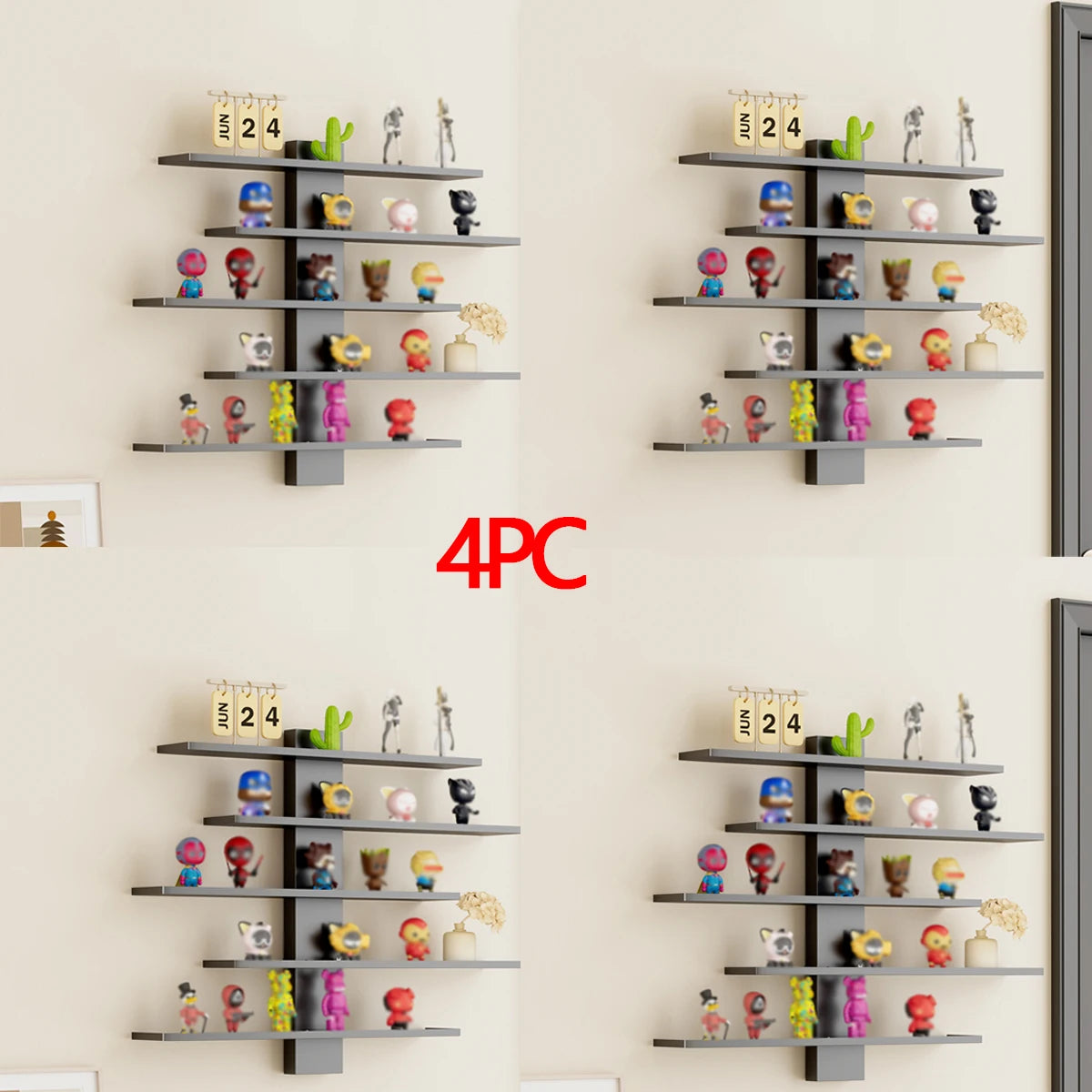 Four Piece Modern Floating Wall Shelf Display Rack Set