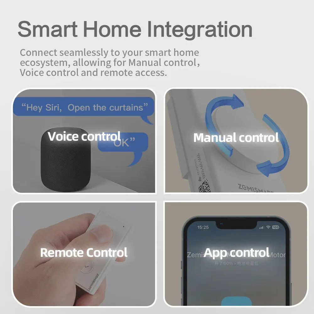 Zemismart Matter Thread Smart Roller Shade Driver Rechargeable Motor Knob Control Work with Homekit Google Home Smartthings App