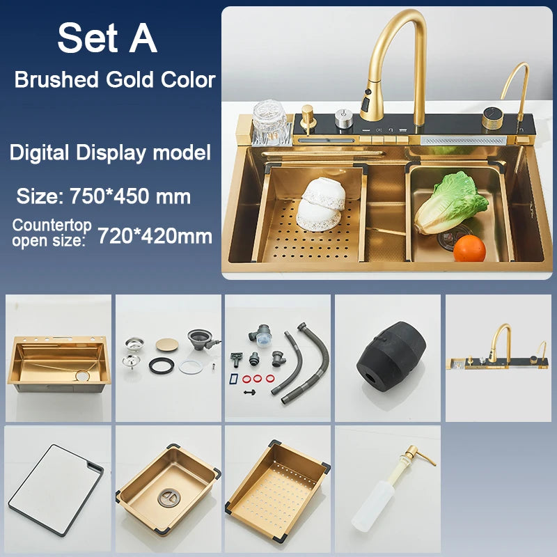 Rozin Stainless Steel Kitchen Sink With Faucet Digital Display