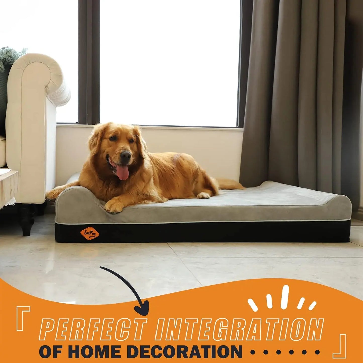 Extra Large Orthopedic Memory Foam Dog Bed with Waterproof Liner and Removable Cover, 50x36x10 Inches, Slate Grey