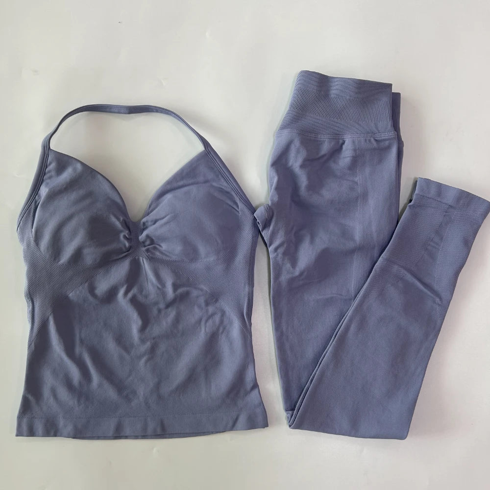Seamless Gym Set for Women Tank Tops and Waist Leggings