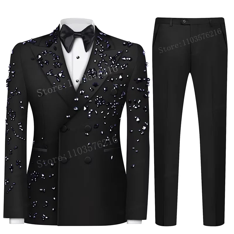 Olibexley Slim Fit Two Piece Double Breasted Suit For Weddings