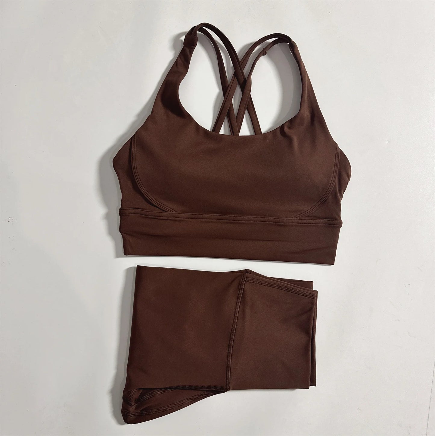 Solid Color Gym Fitness Set Tight Soft cross Fitness Bra 2pc compression High Waist Yoga Legging Suit Comprehensive Training Jog