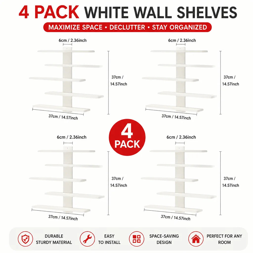 Four Piece Modern Floating Wall Shelf Display Rack Set