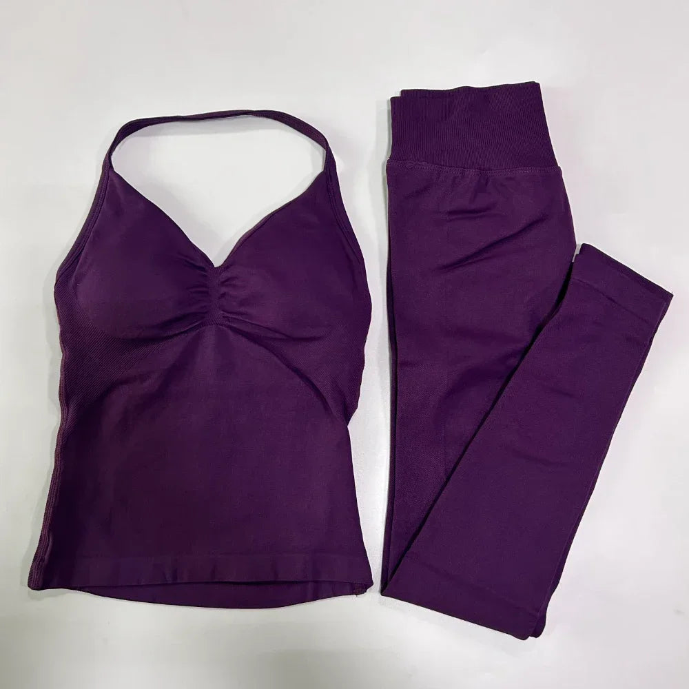 Seamless Gym Set for Women Tank Tops and Waist Leggings