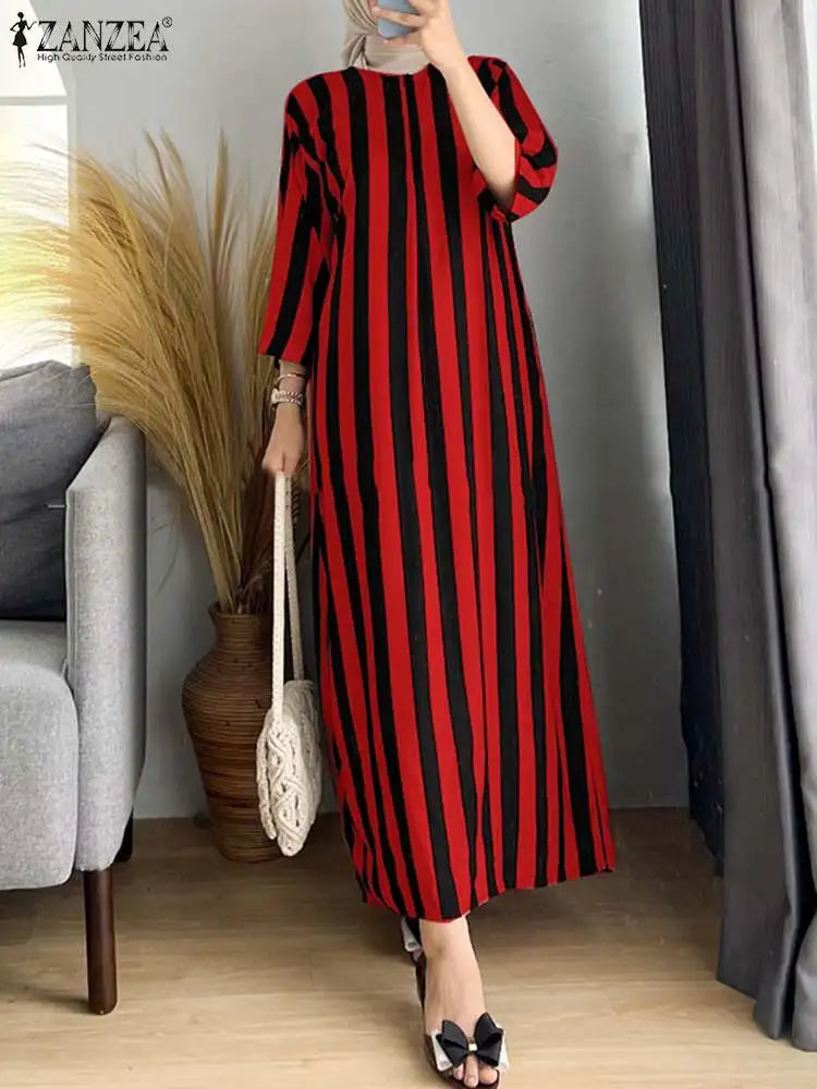 ZANZEA Women Muslim Abaya Dress Casual Modest Kaftan Robe