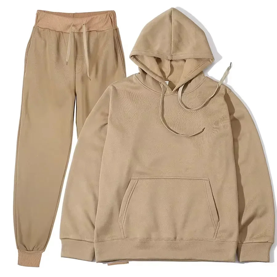 Winter Tracksuit Women Two Piece Set - Oversized Hoodie Sweatpants Solid Color Sportswear Suit |Casual Sweatshirt Trouser Set