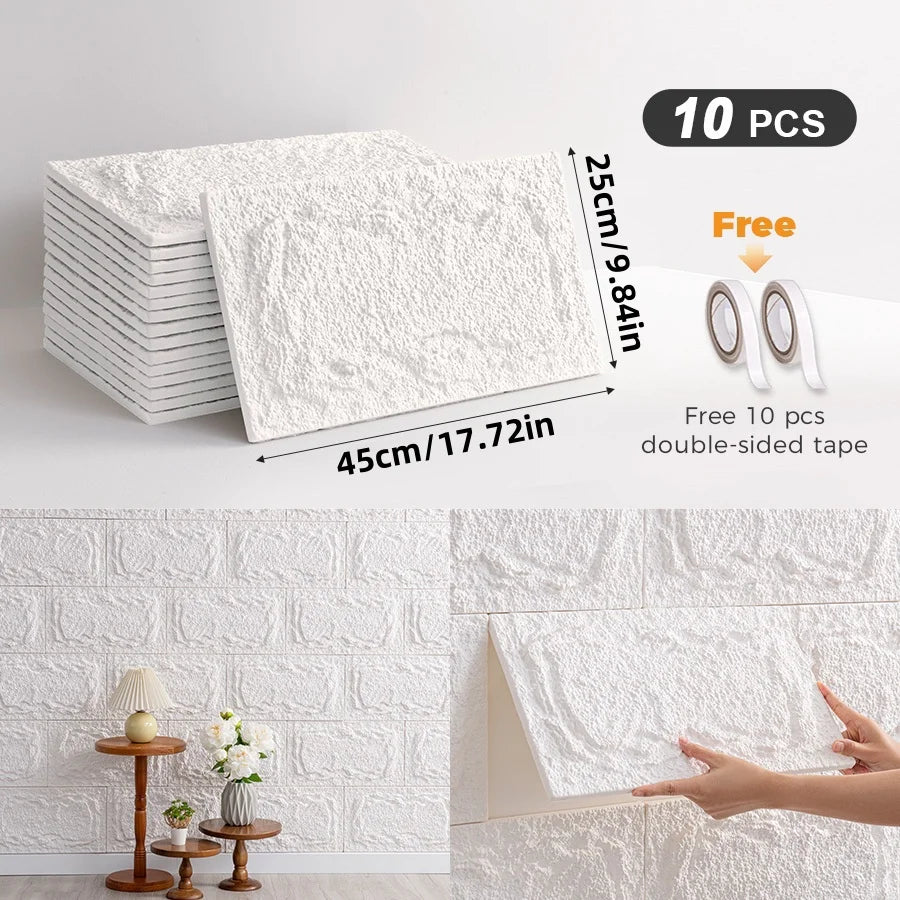 10pcs 3D Self-adhesive Stone Wall Panels 10mm thickness PU Wall Panels Wall Decor 9.84inx17.72in Suitable for indoor and outdoo
