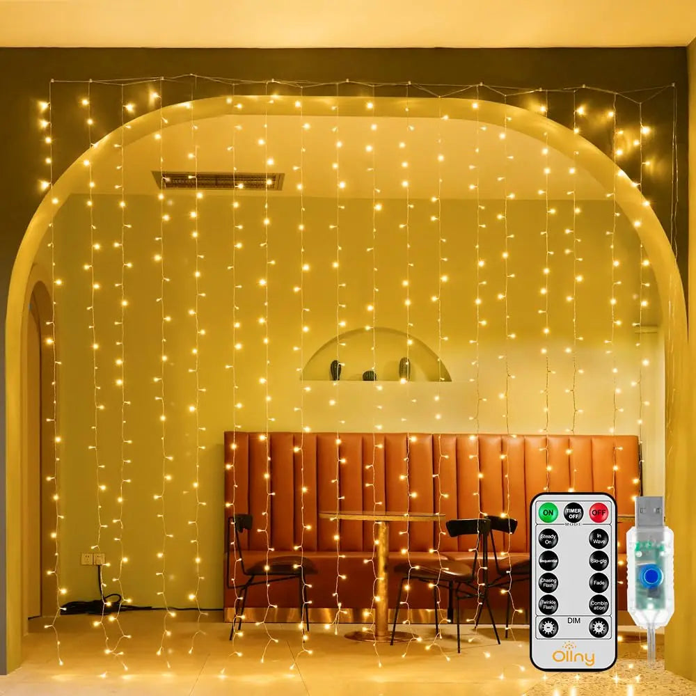 Waterproof Curtain LED String Lights Remote Timer With Eight Modes