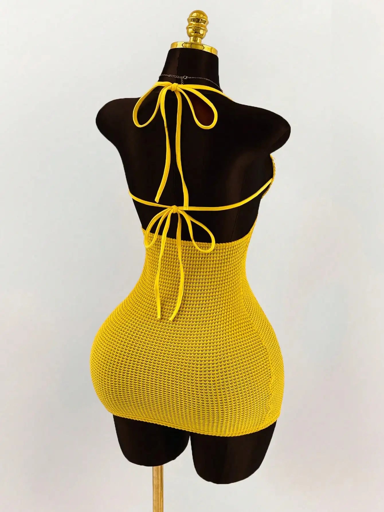 Pearl Shell Halter Backless Mini Bodycon Dress Crochet Bikini