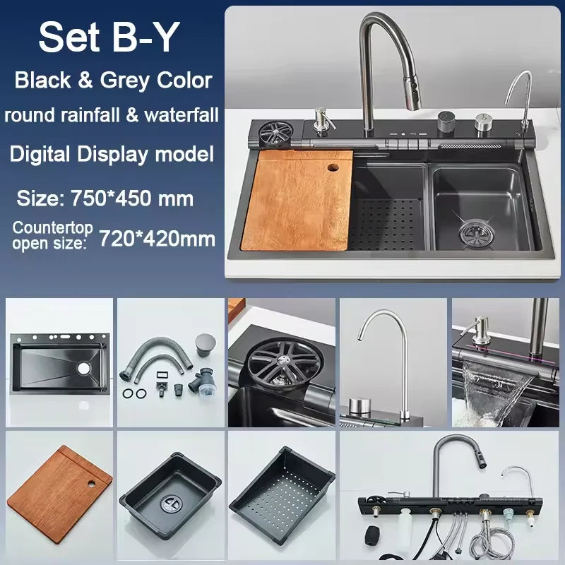 Rozin 304 Stainless Steel Kitchen Sink With Digital Waterfall Faucet