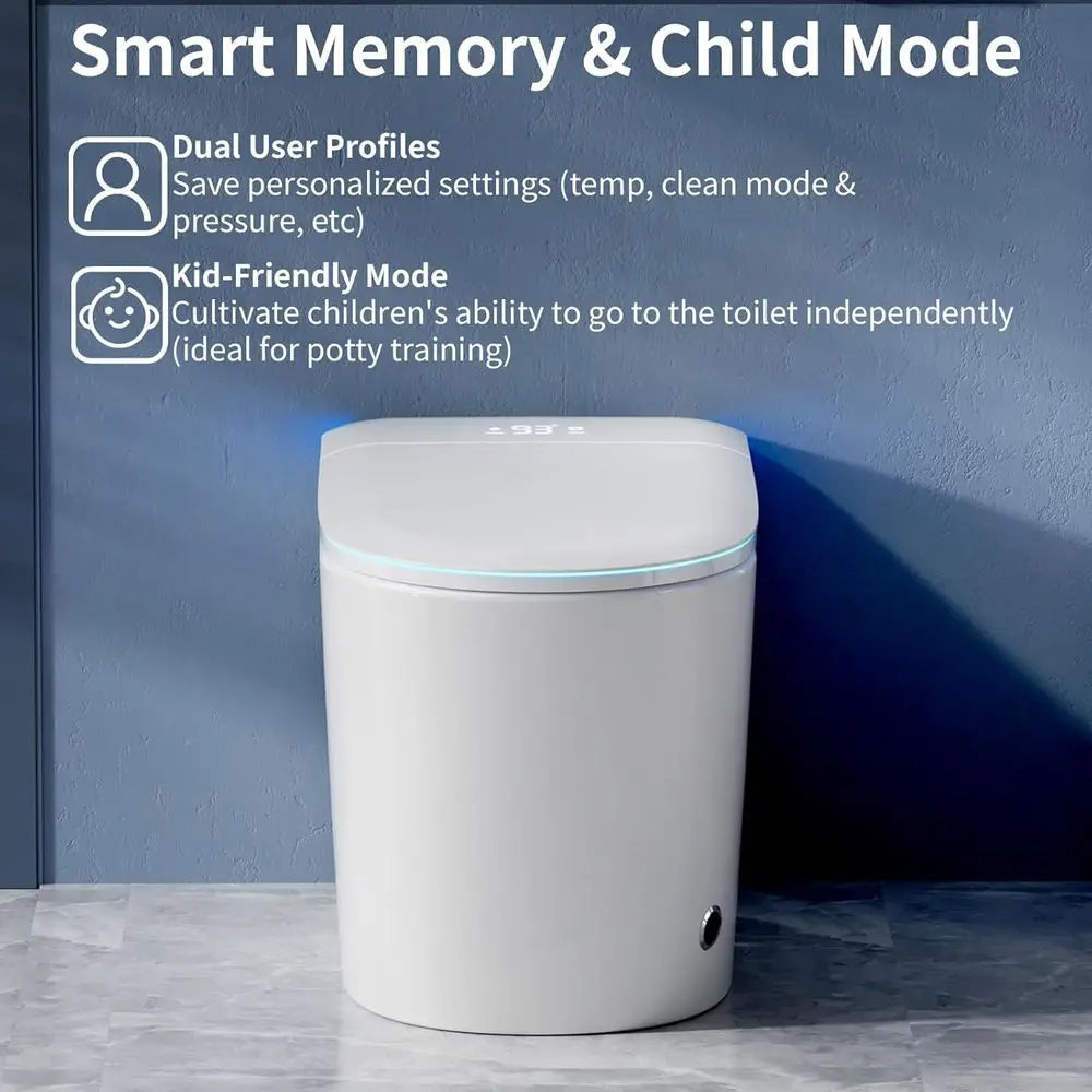 Smart Toilet with Bidet Built in, Bidet Toilet with Heated Seat and Night Light, Modern Tankless Toilet with UV for Bathroom, On