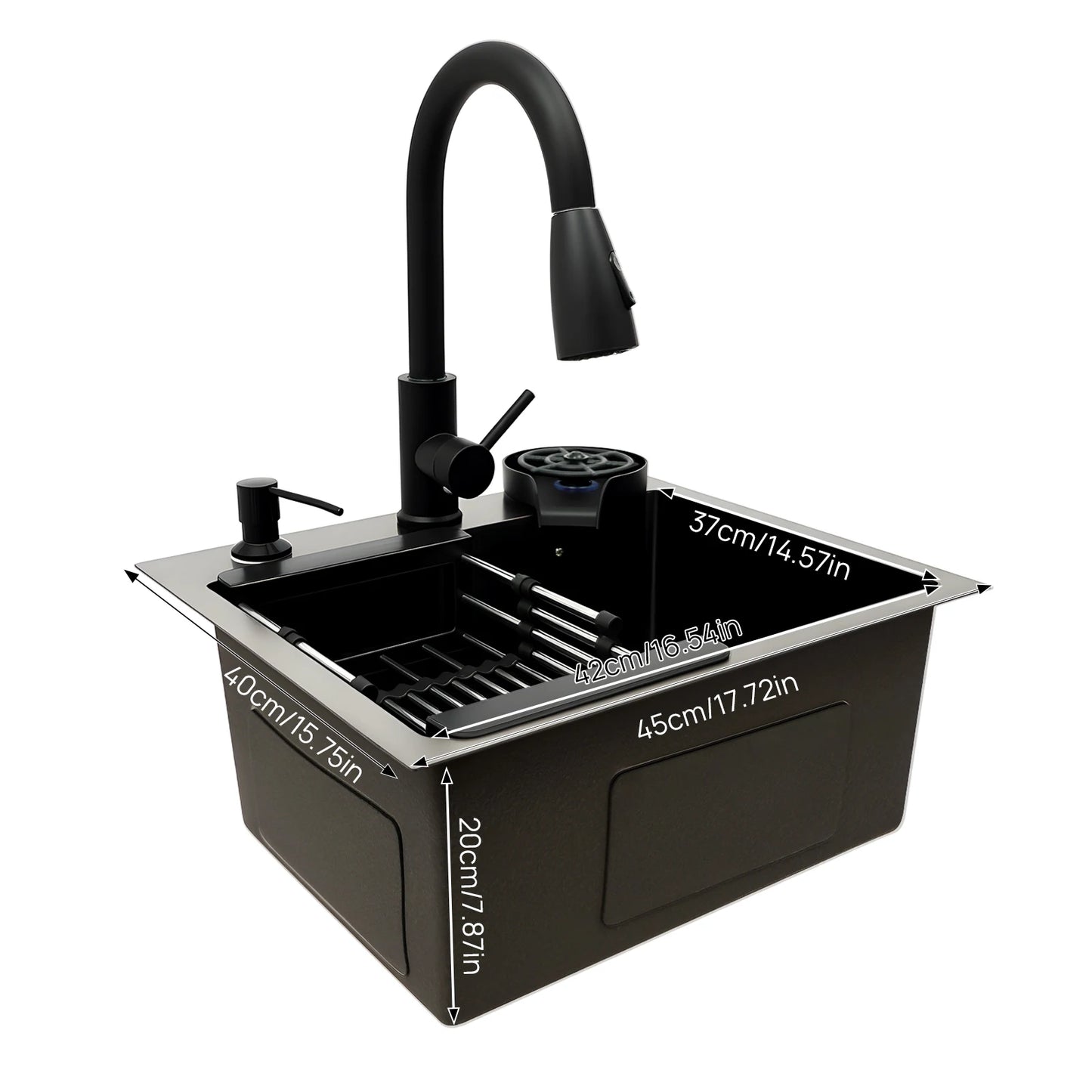 Multifunctional Kitchen Sink With Retractable Faucet And Soap Dispenser