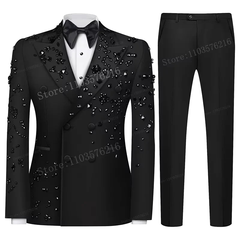 Olibexley Slim Fit Two Piece Double Breasted Suit For Weddings