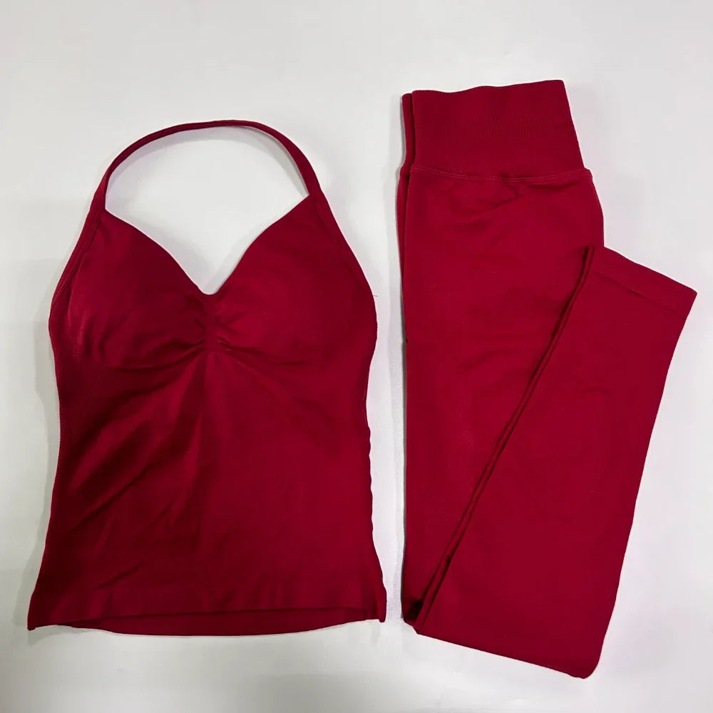 Seamless Gym Set for Women Tank Tops and Waist Leggings