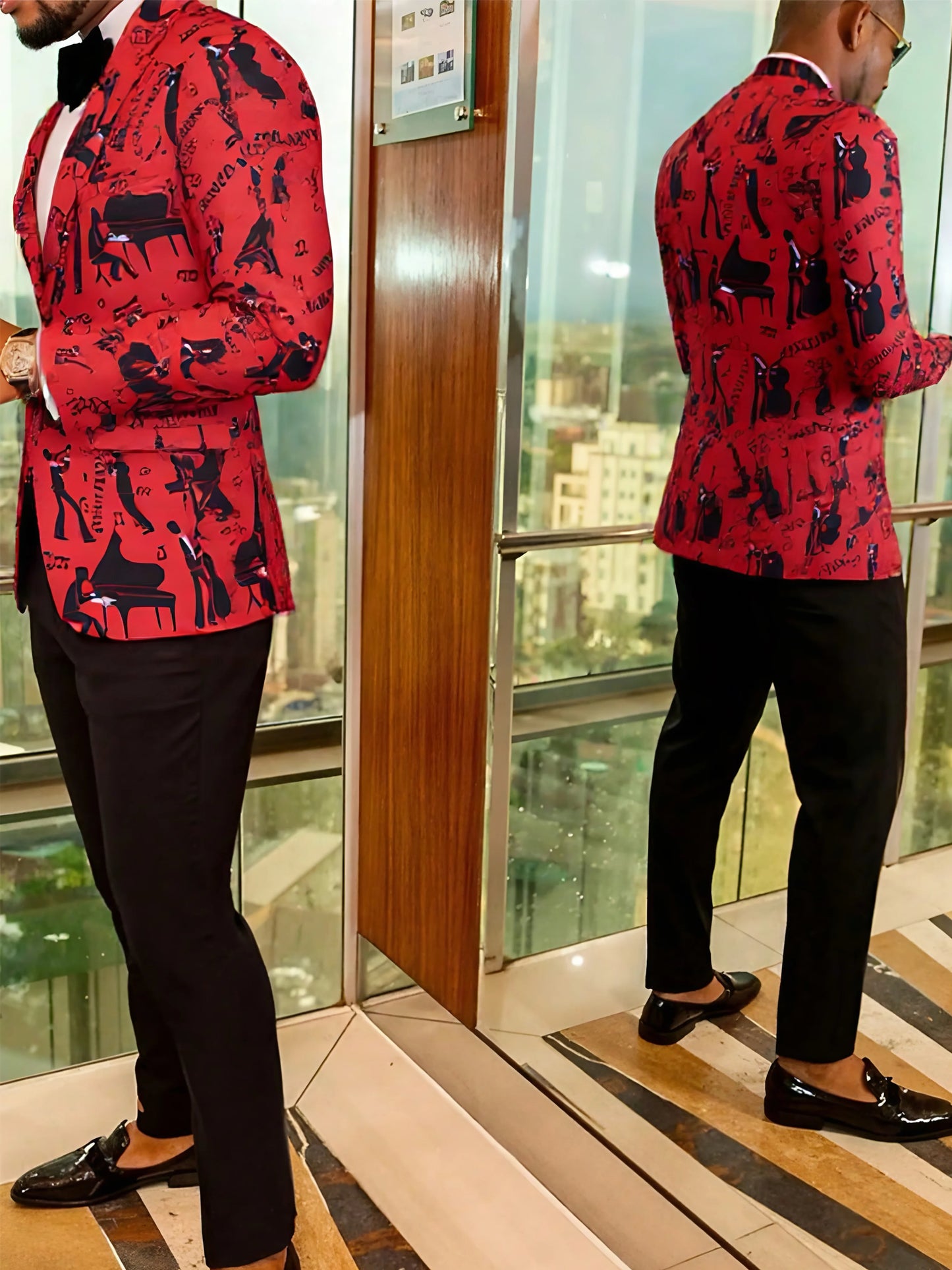 NONECN Mens Floral Printed Slim Fit Blazer 1 Button Jacket
