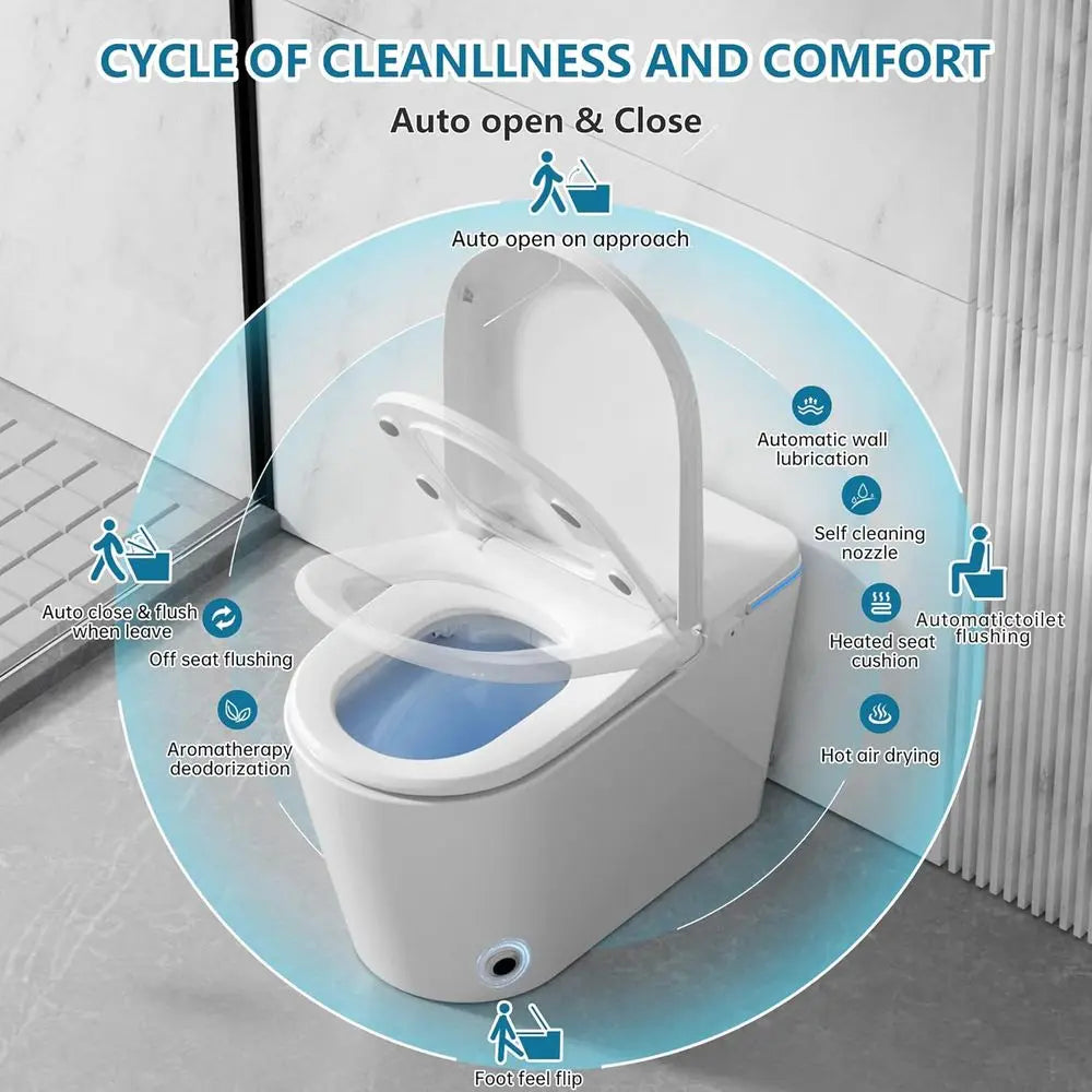 Luxury Smart Toilet Built In, Bidet with Heated Seat,Warm Water Sprayer & Dryer, Japanese Toilet with Foot Sensor Operation,LED