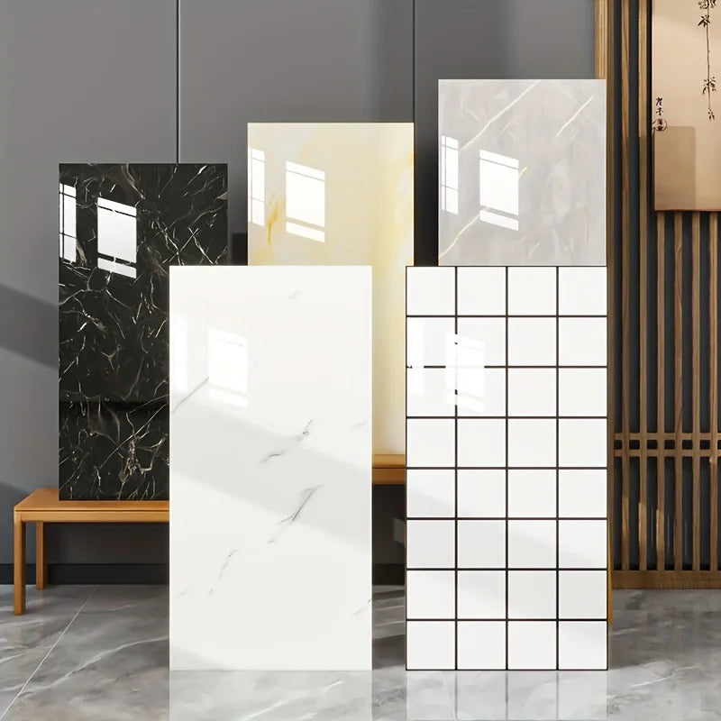 20/40pcs Glossy Marble Pattern Wall Panels Wall Sticker Set, Self-Adhesive Detachable PVC Wall Panels Wall Decals, Waterproof P