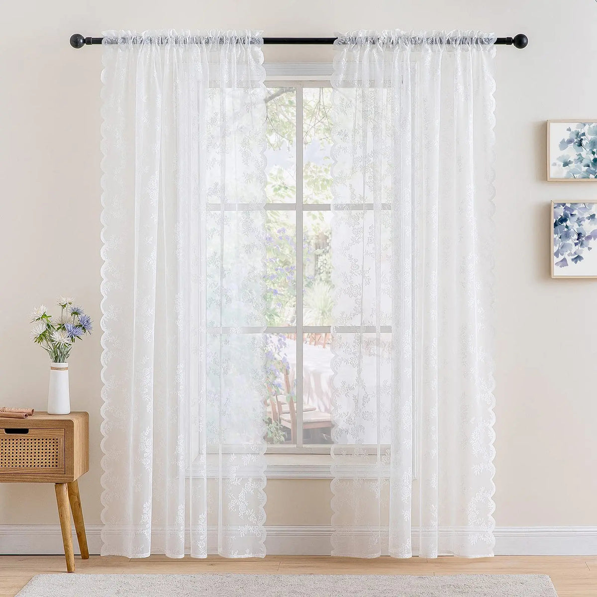 Elegant Wave Lace Trim Curtains For Living Room Set